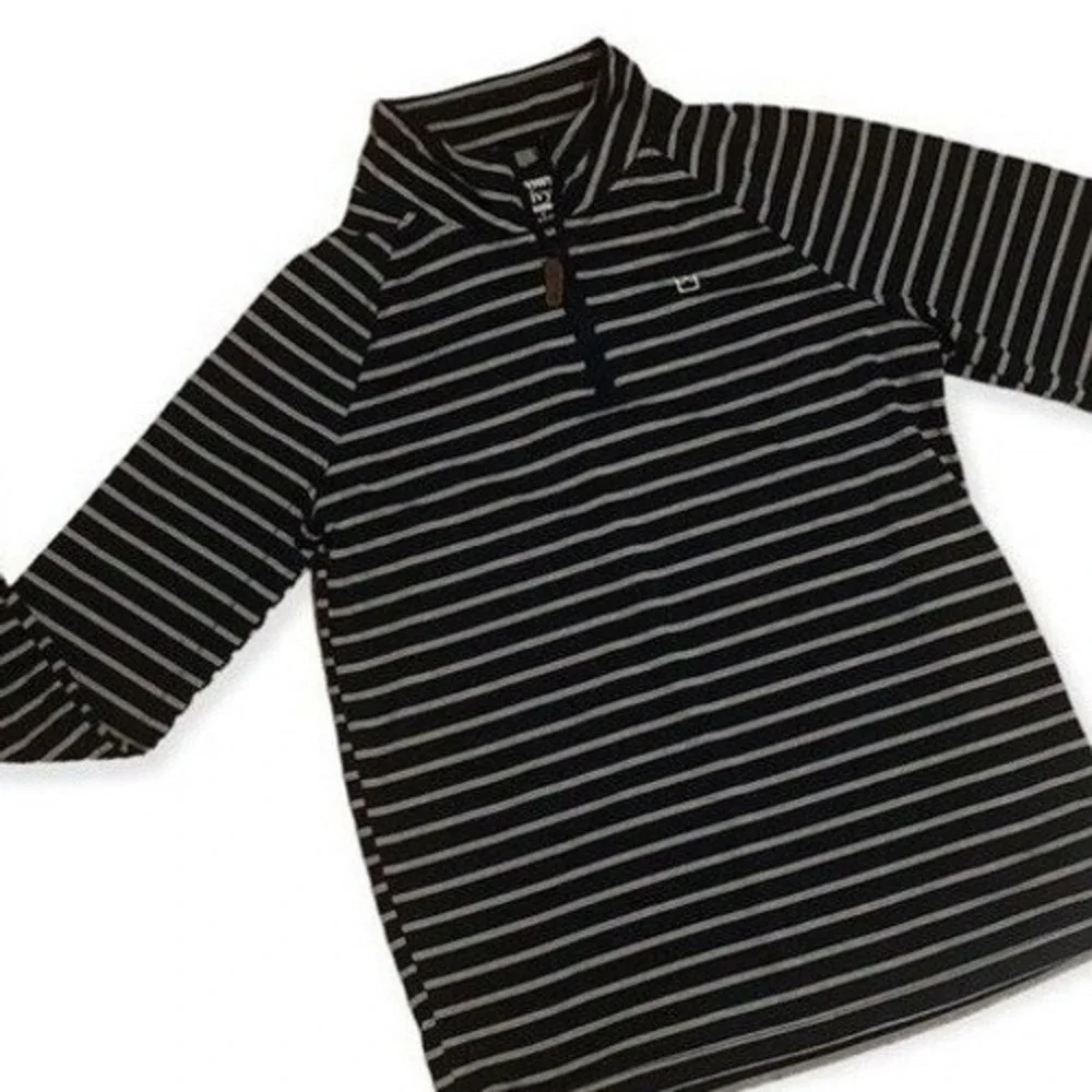 Crown & Ivy Boys Medium Nautical 3/4‎ Zip pullover Lightweight Navy Gray Stripe
